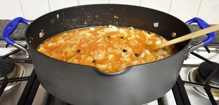 Final Keto Cabbage and Kielbasa Soup Simmering